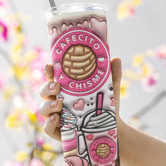 Cafecito y Chisme Tumbler, 20oz Insulated Spanish Cup - Picture 4 of 8